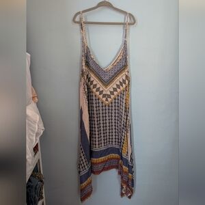 Blue and Yellow V-Neck Sleeveless Mini Sundress